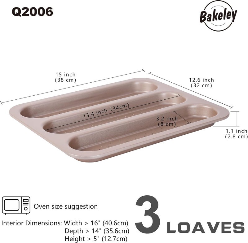 Bakeley French Bread Baking Pan, 3 Wave Non Stick Baguette Pan for Oven, Metal Loaf Pan for Toast Cooking 15." x 12.6" (Champagne Gold) - Image 2